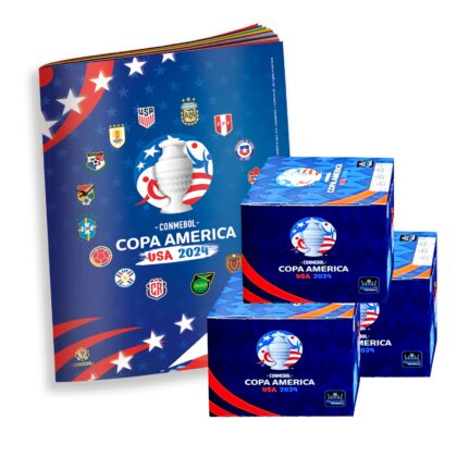 ALBUM COPA AMERICA 2024, TAPA BLANDA + 3 CAJAS (150 SOBRES)