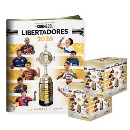 ALBUM COPA LIBERTADORES 2026: TAPA BLANDA + 2 CAJAS (100 SOBRES)